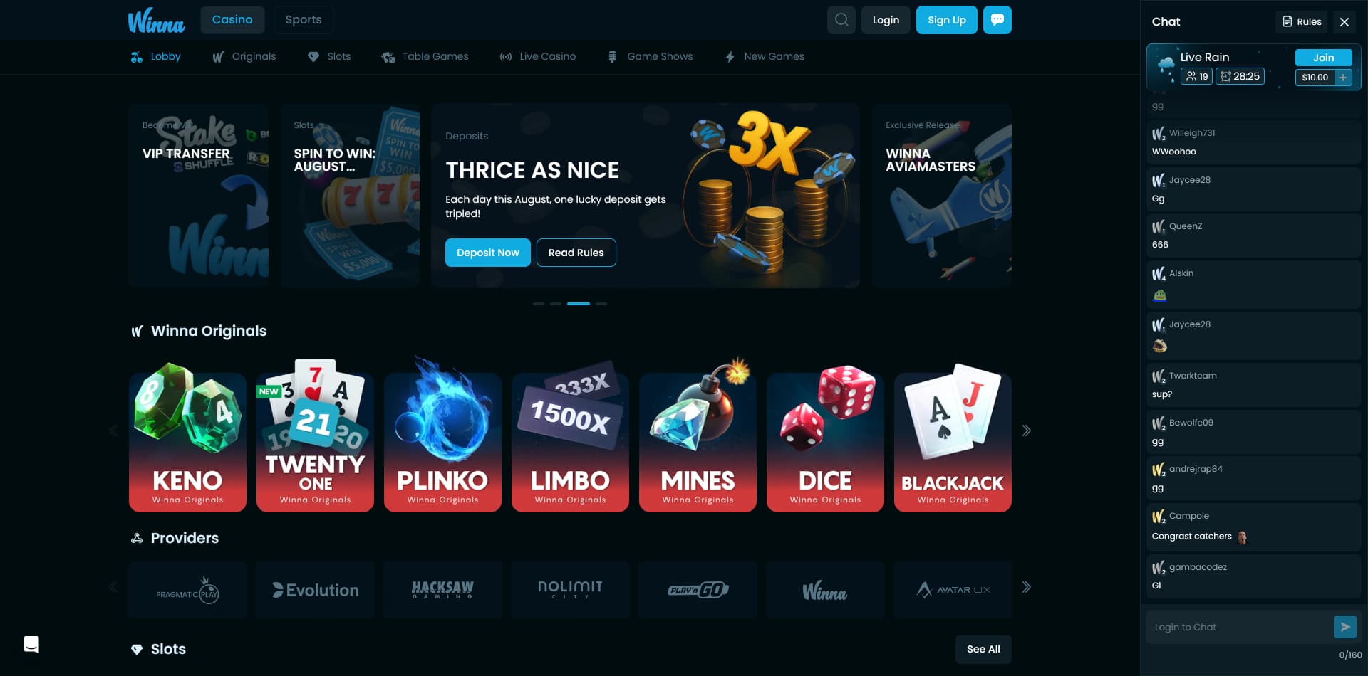 Winna crypto casino no-KYC VIP program 2025